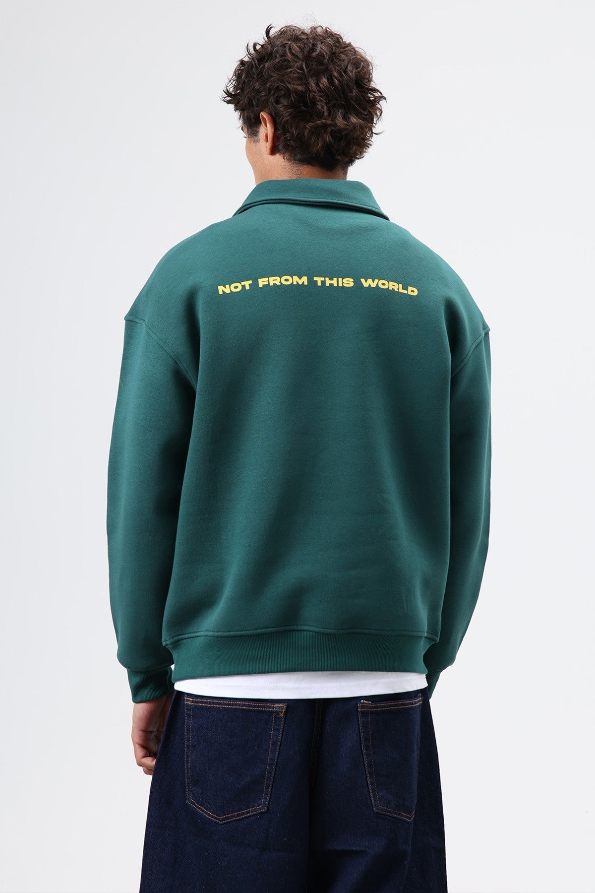 Polo Yaka Oversize Baskılı Yıkamalı Sweatshirt