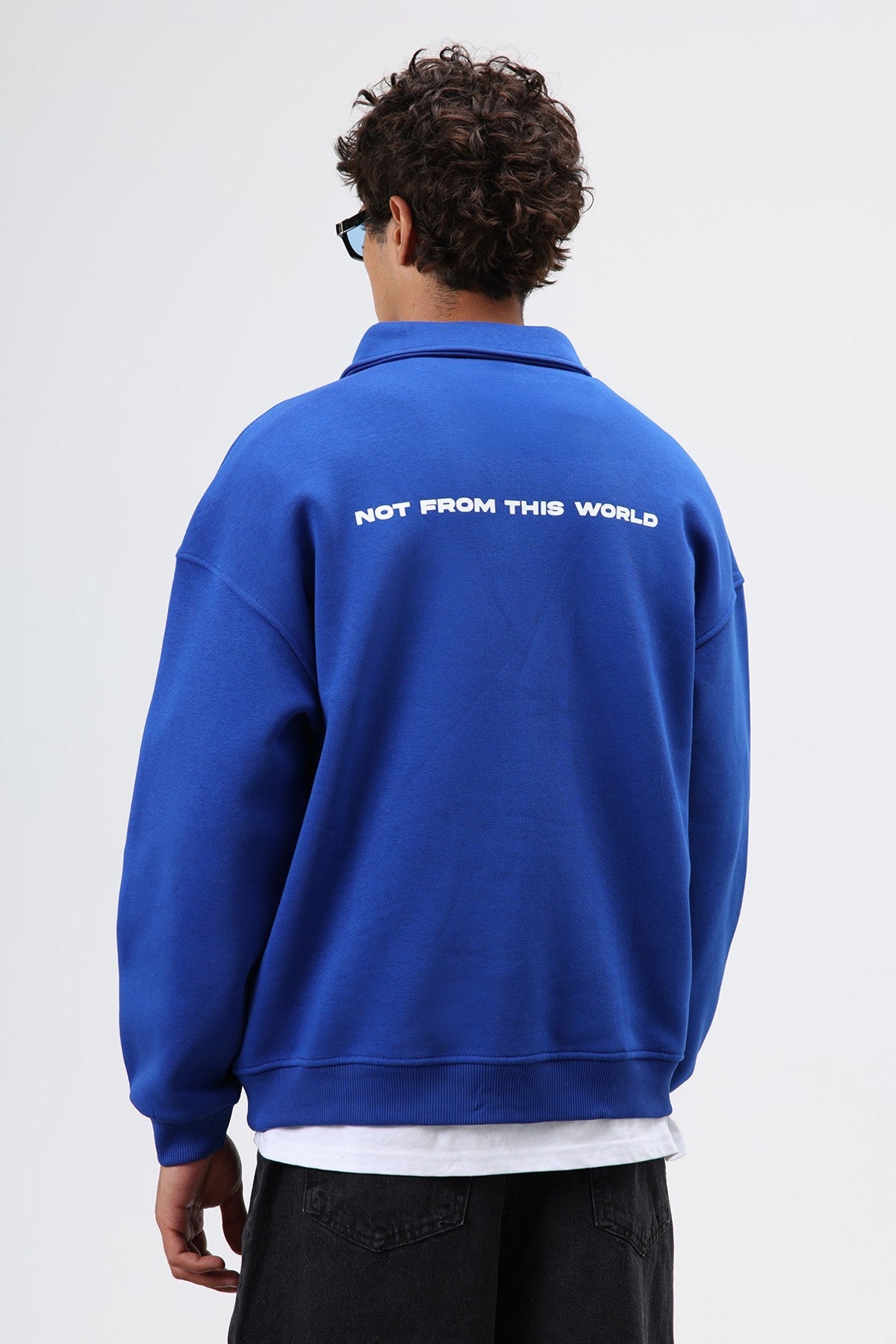 Polo Yaka Oversize Baskılı Yıkamalı Sweatshirt