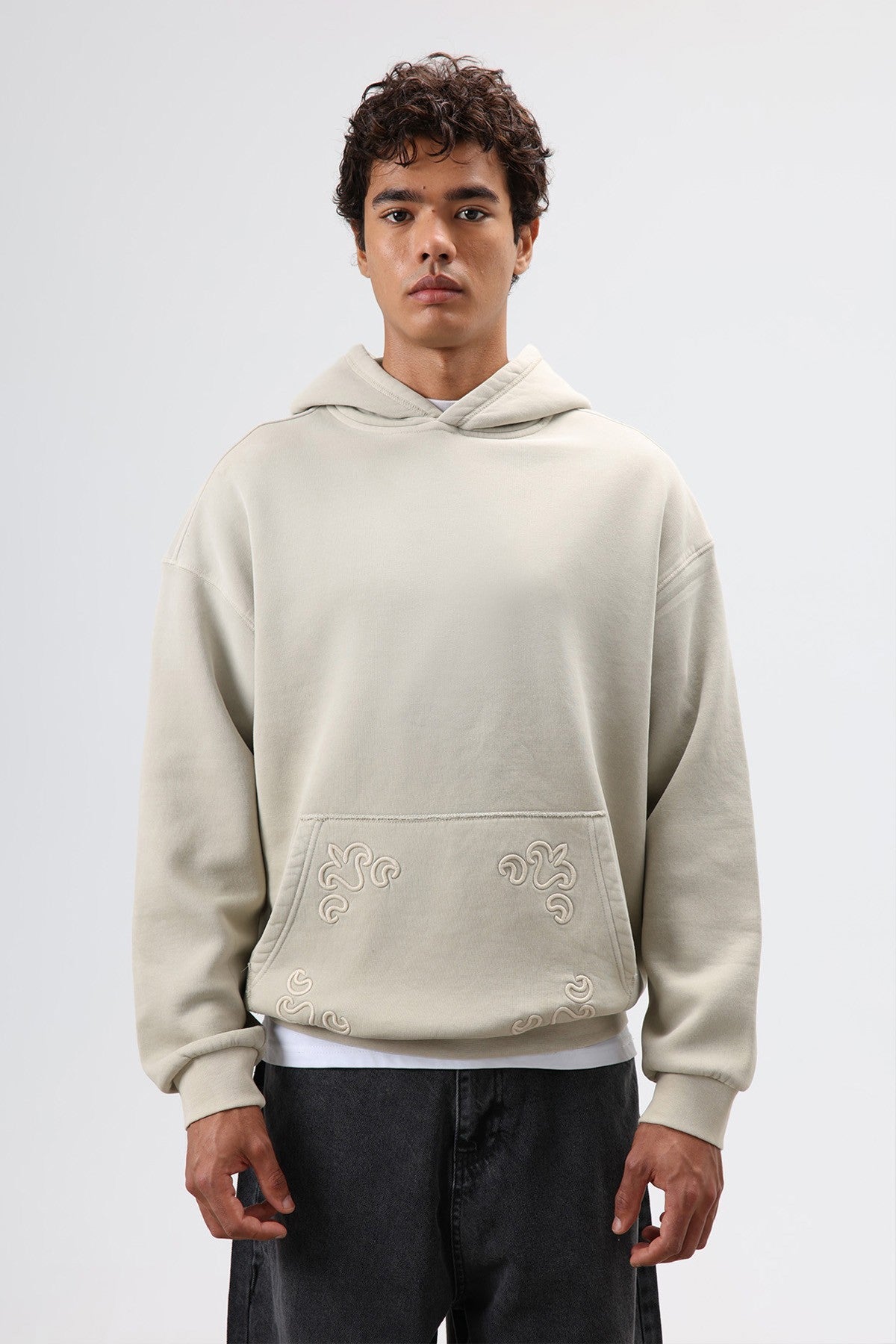 Polo Yaka Oversize Baskılı Yıkamalı Sweatshirt
