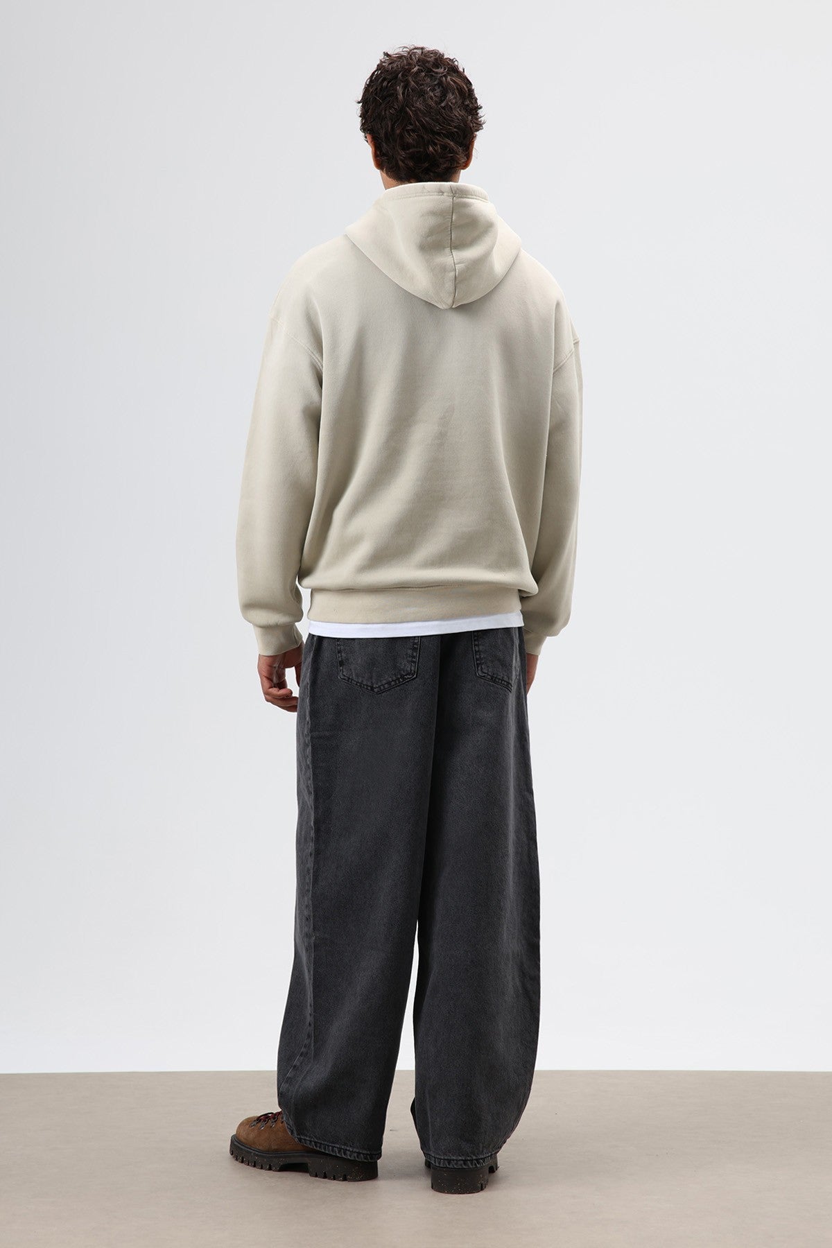 Polo Yaka Oversize Baskılı Yıkamalı Sweatshirt