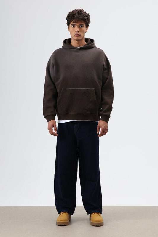 Oversize Nakış Detaylı Hoodie