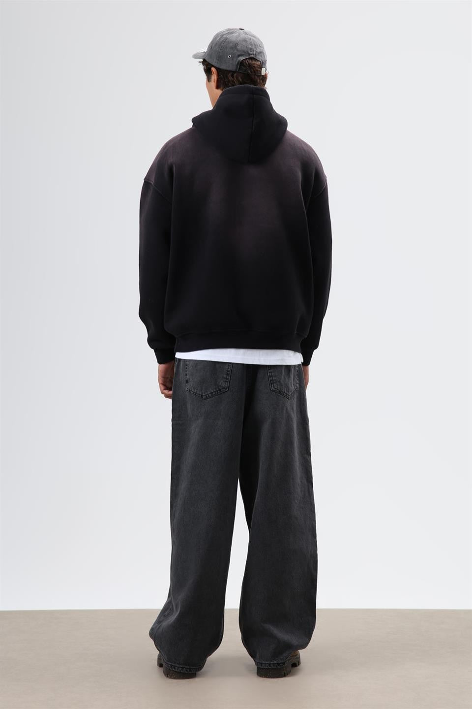 Oversize Baskılı Yıkamalı Hoodie