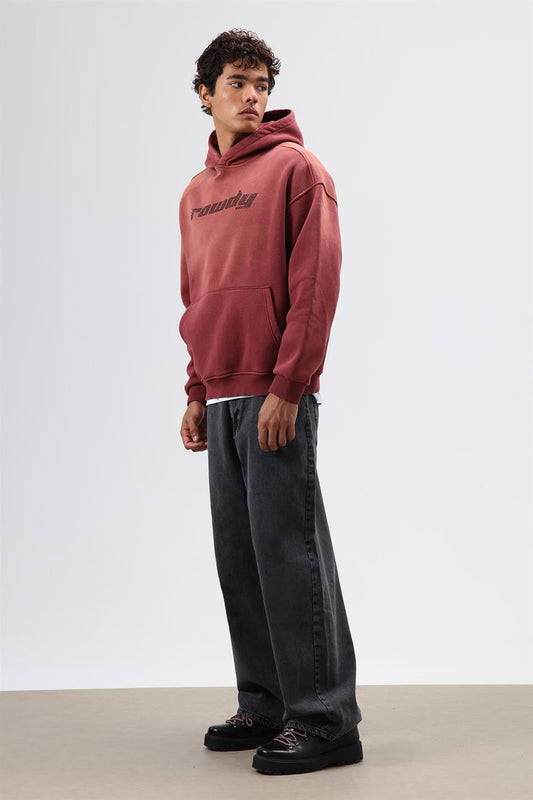 Oversize Baskılı Yıkamalı Hoodie