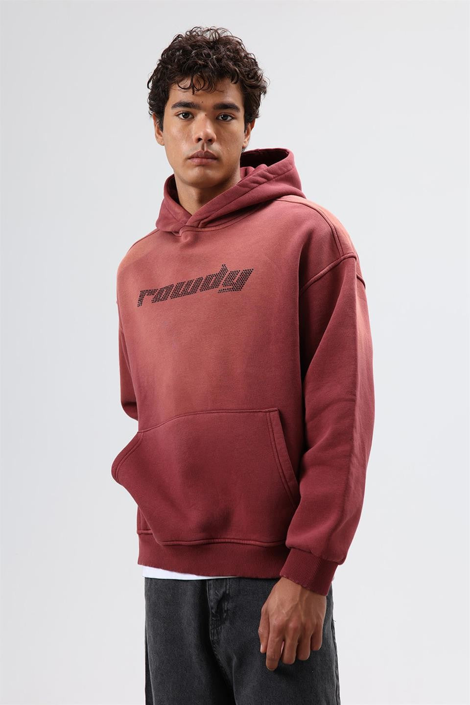 Oversize Baskılı Yıkamalı Hoodie