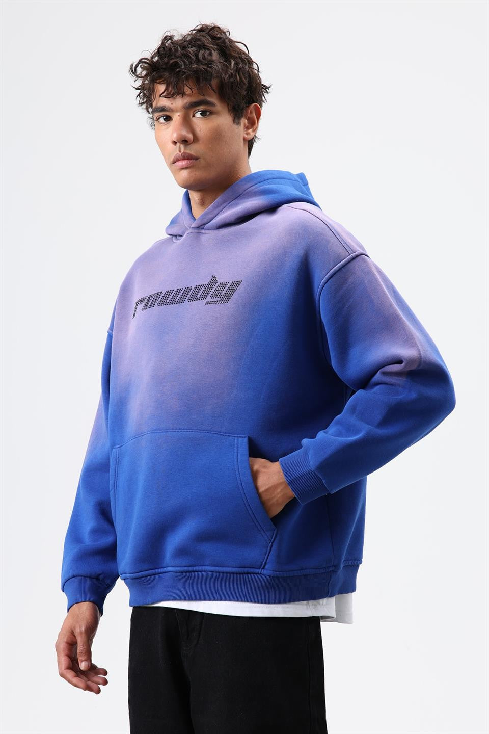 Oversize Baskılı Yıkamalı Hoodie
