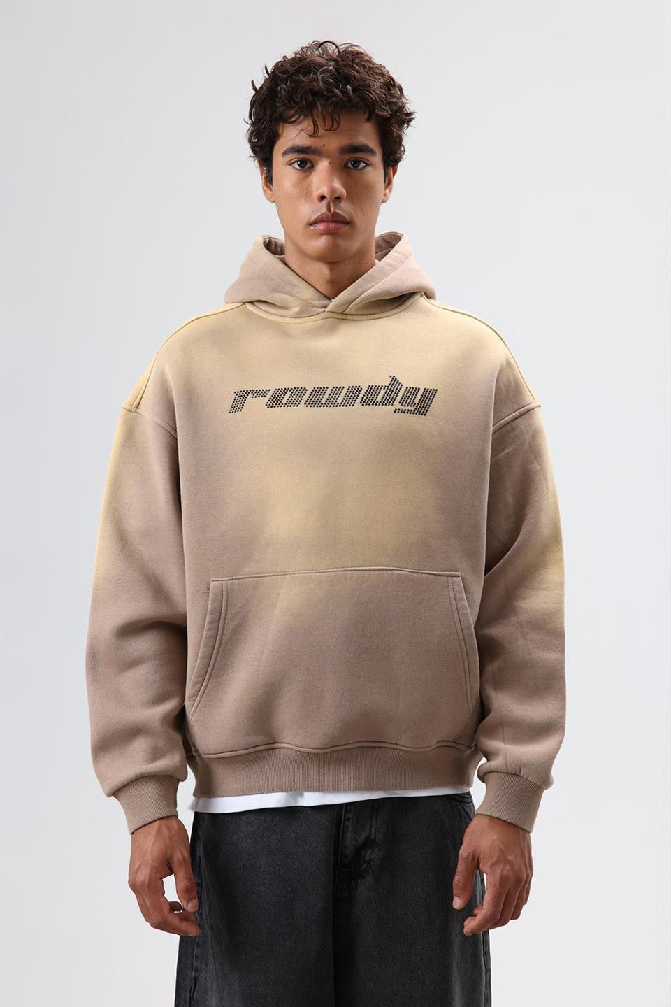 Oversize Baskılı Yıkamalı Hoodie
