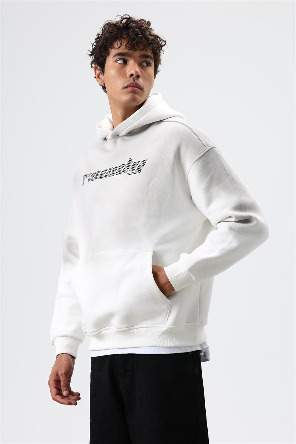 Oversize Baskılı Yıkamalı Hoodie
