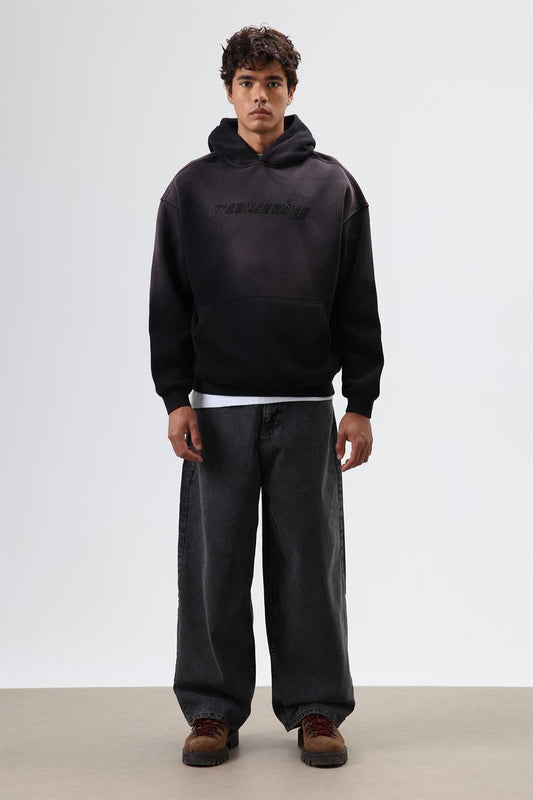 Oversize Baskılı Yıkamalı Hoodie