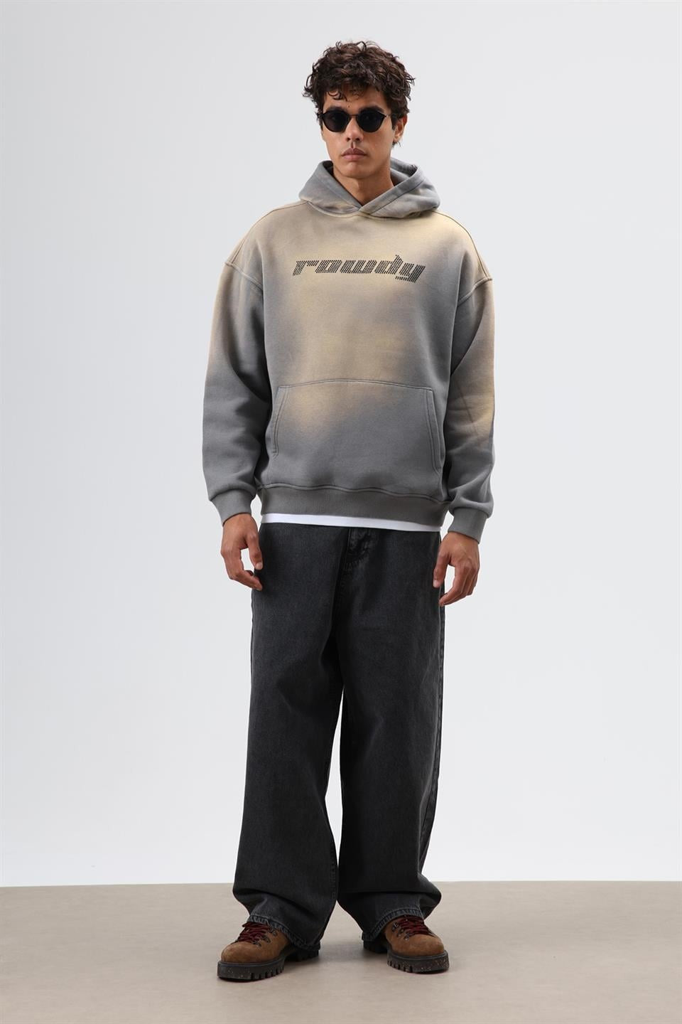 Oversize Baskılı Yıkamalı Hoodie