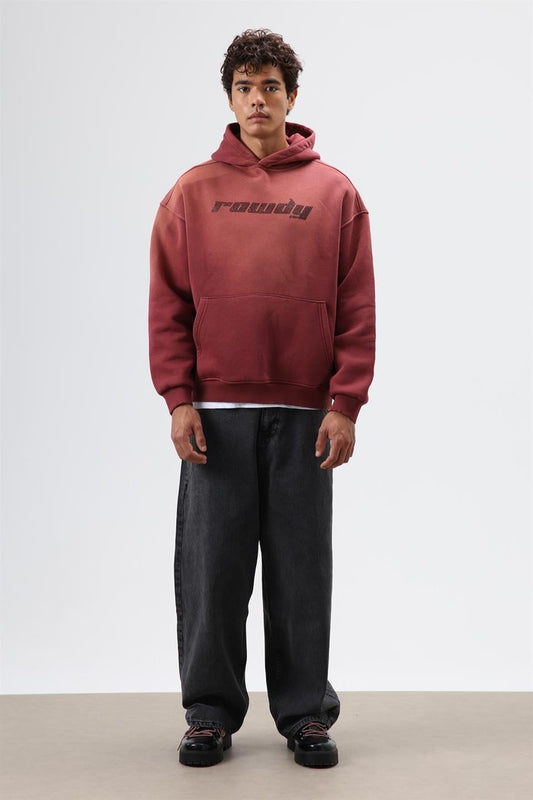 Oversize Baskılı Yıkamalı Hoodie