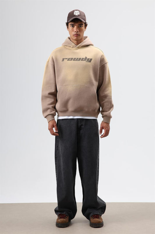 Oversize Baskılı Yıkamalı Hoodie