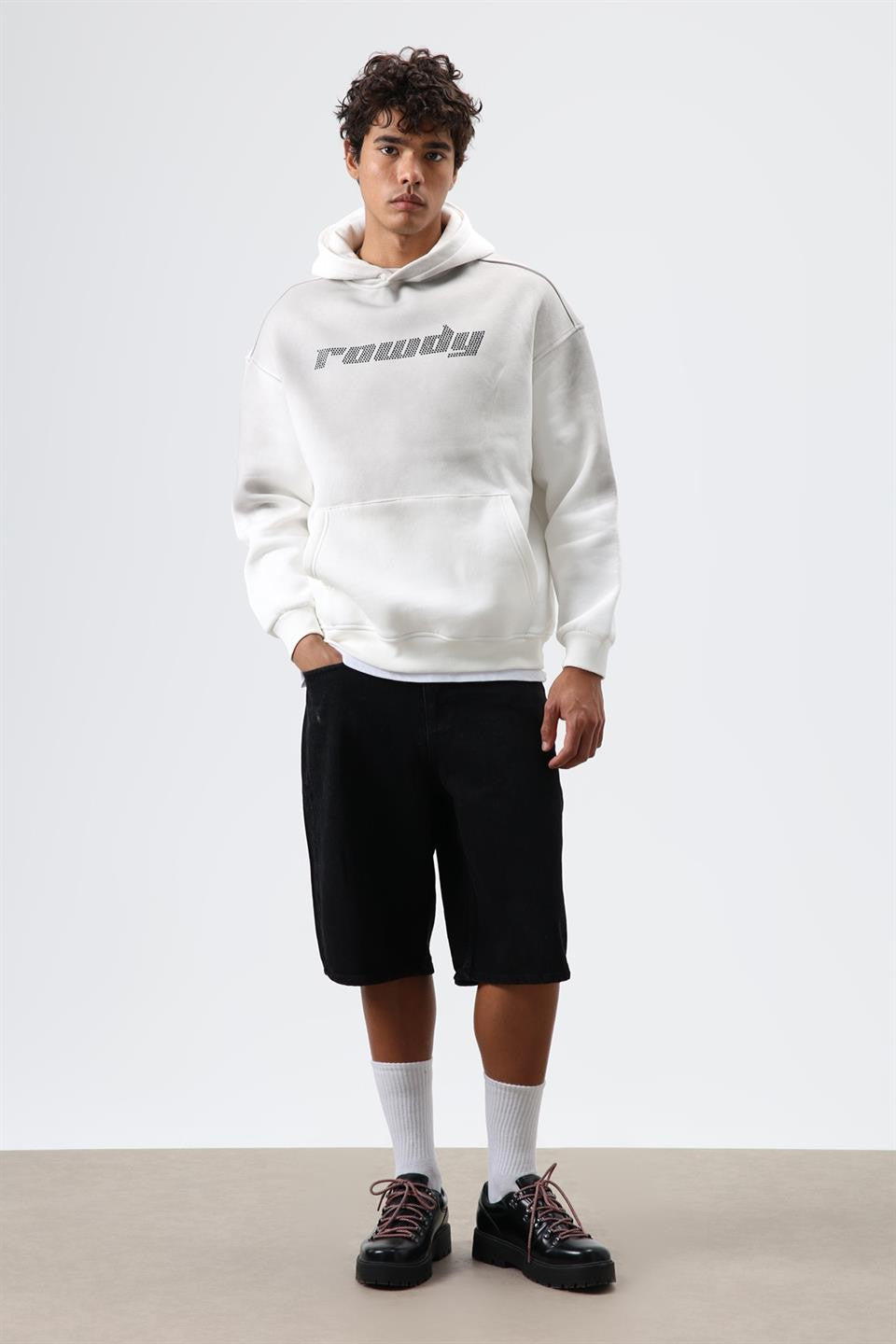 Oversize Baskılı Yıkamalı Hoodie