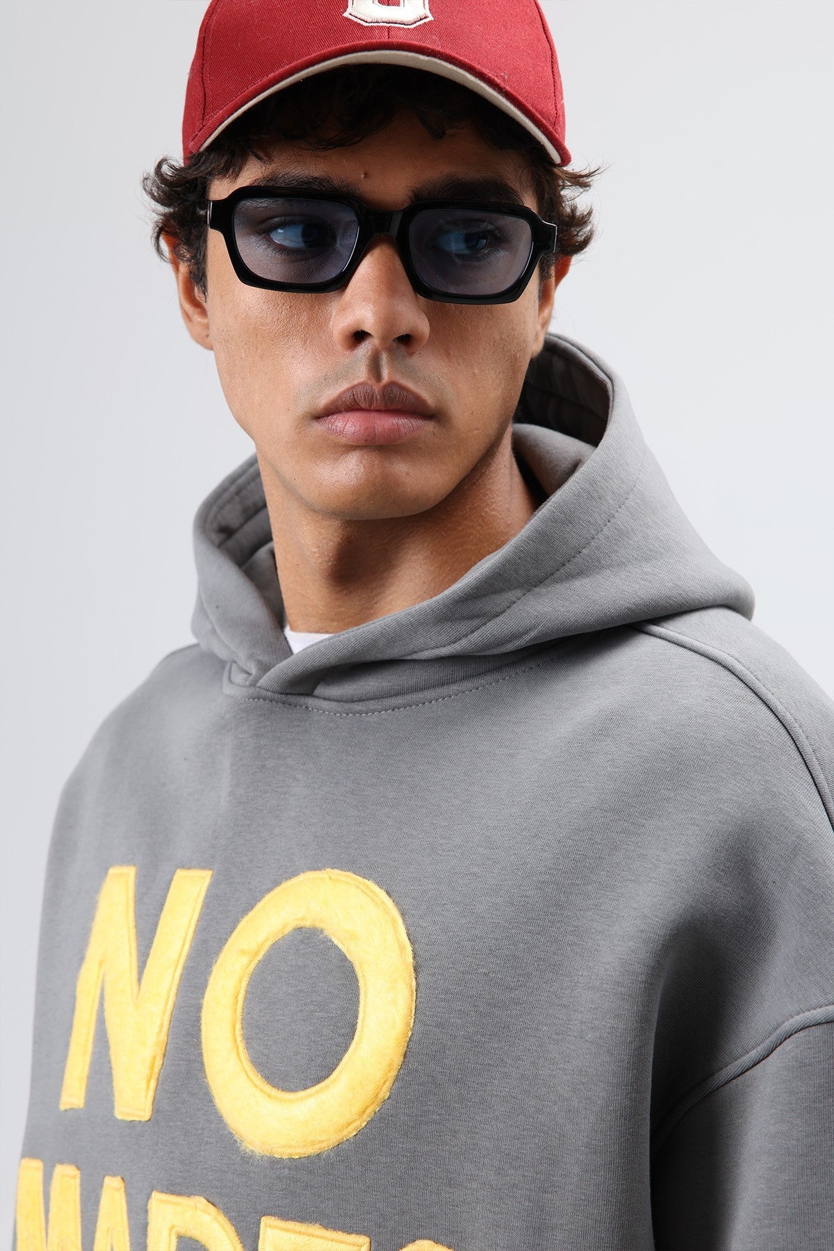 Oversize Baskılı Kapüşonlu Sweatshirt