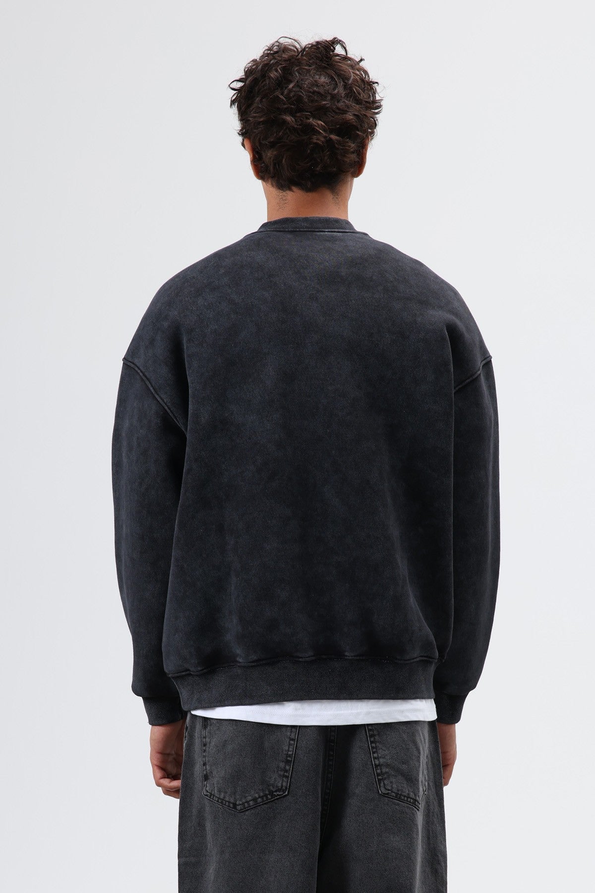 Oversize Henley Yaka Baskılı Sweatshirt
