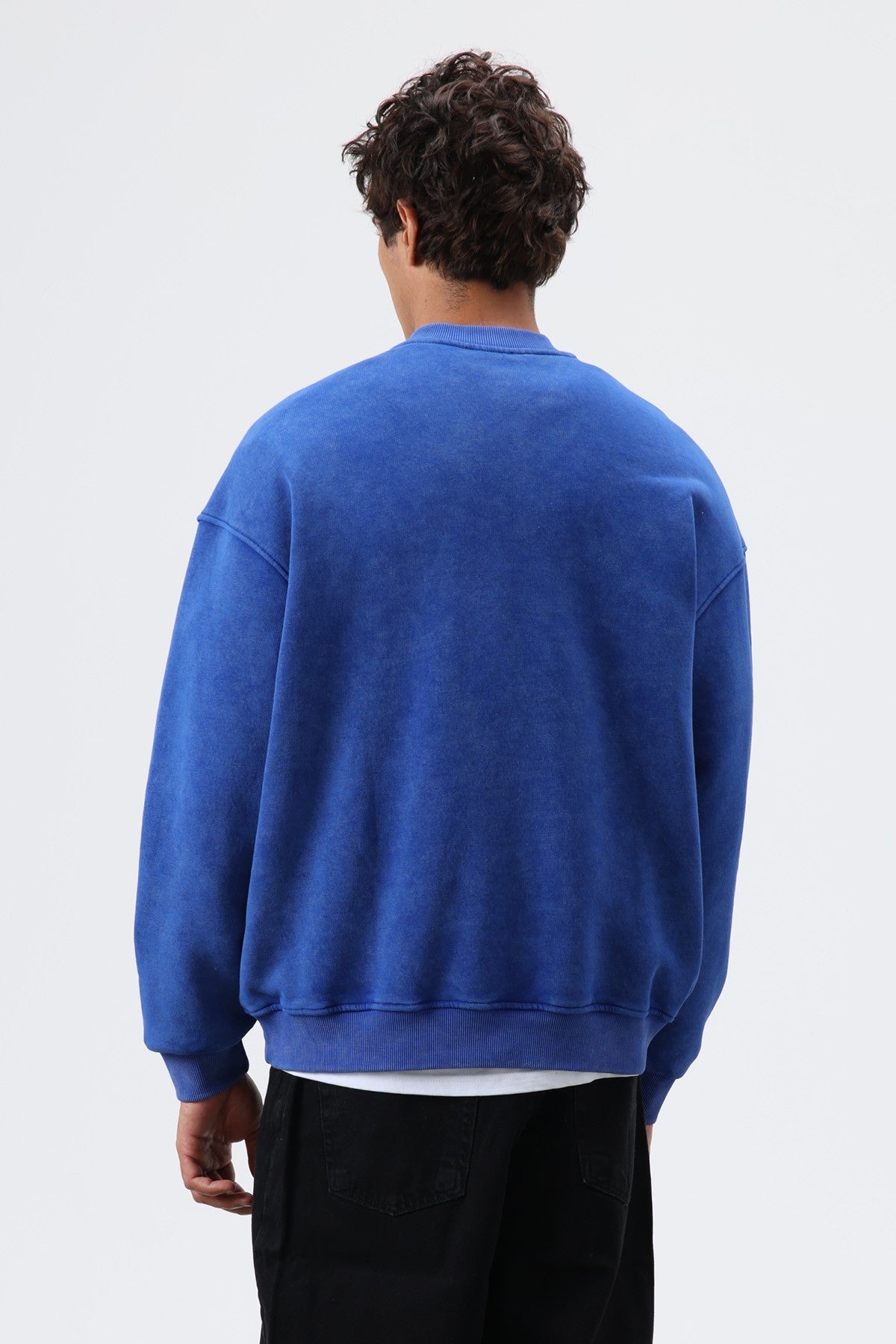 Oversize Henley Yaka Baskılı Sweatshirt