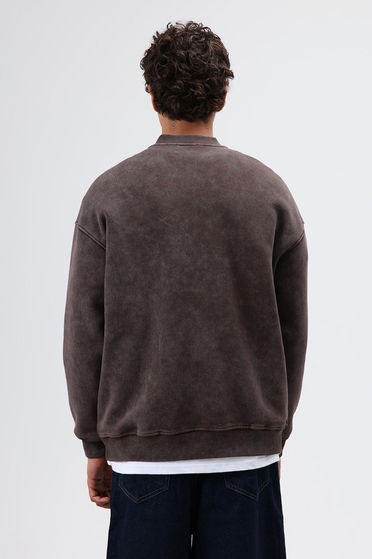 Oversize Henley Yaka Baskılı Sweatshirt