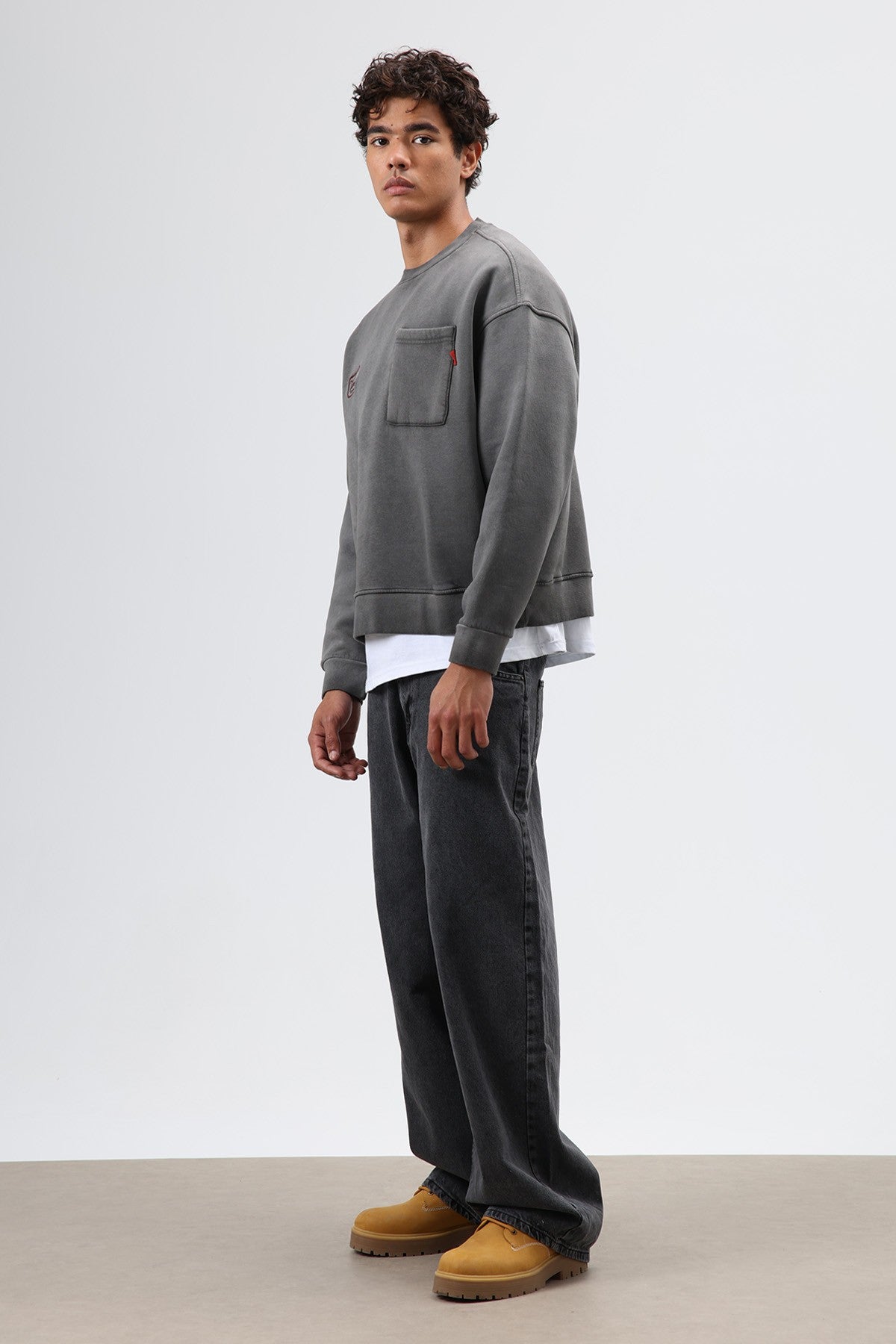Oversize Bisiklet Yaka Cepli Sweatshirt