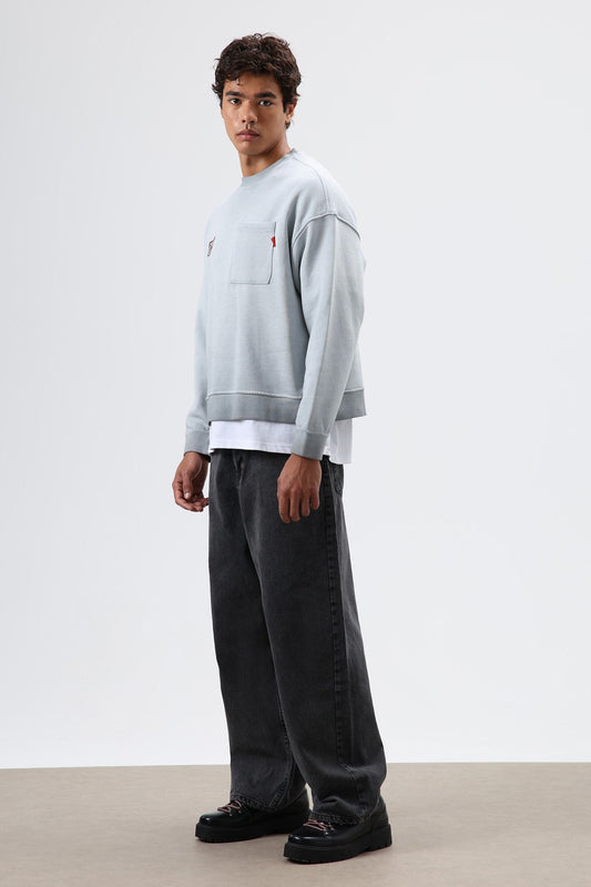 Oversize Bisiklet Yaka Cepli Sweatshirt