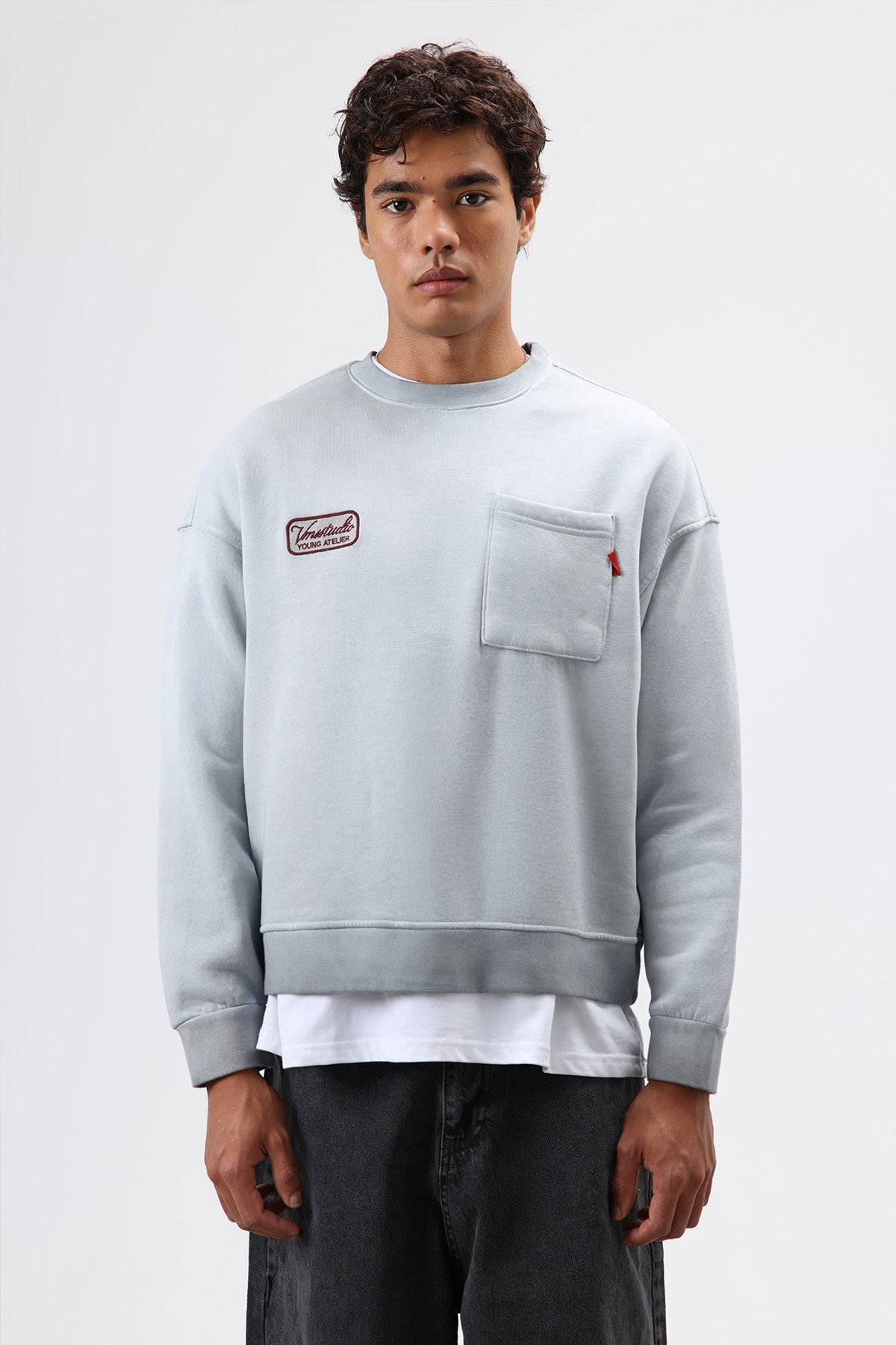 Oversize Bisiklet Yaka Cepli Sweatshirt