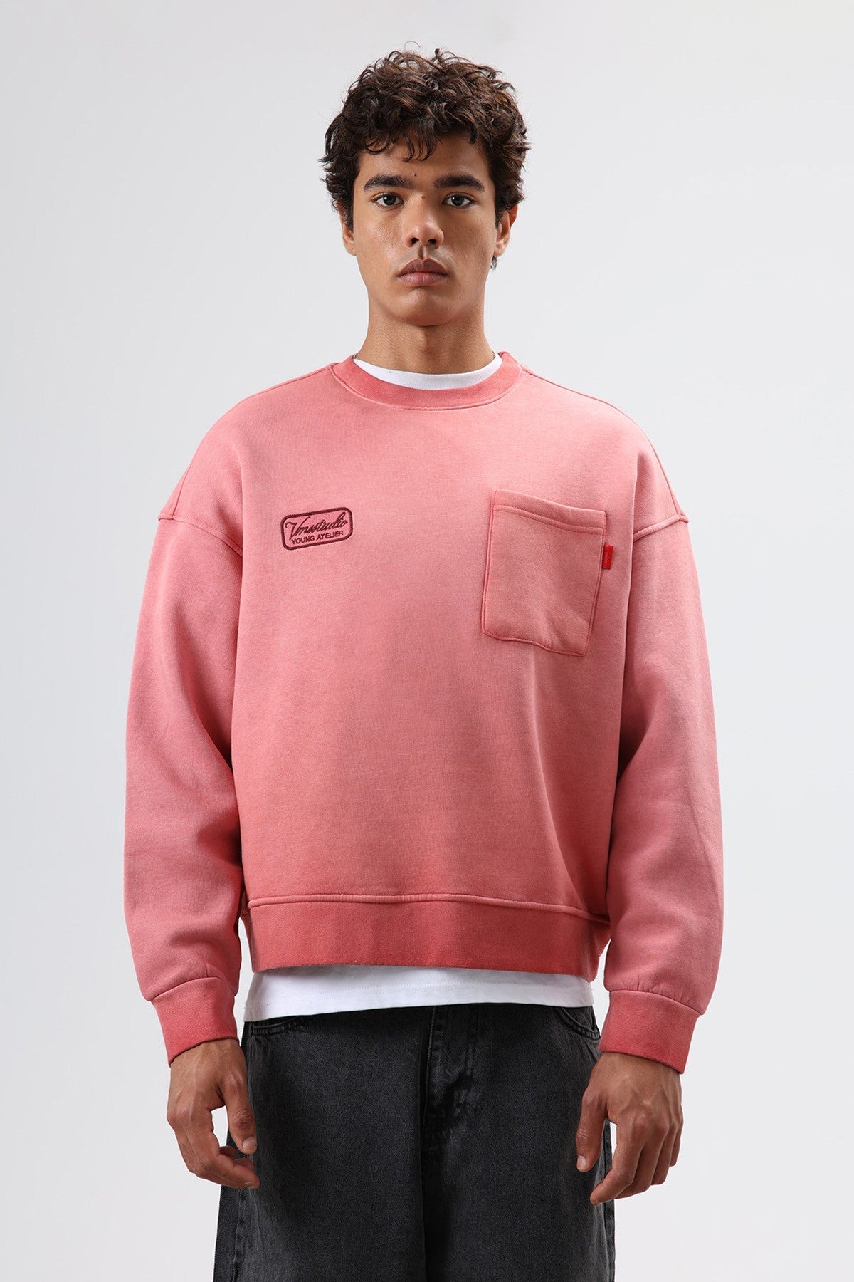 Oversize Bisiklet Yaka Cepli Sweatshirt