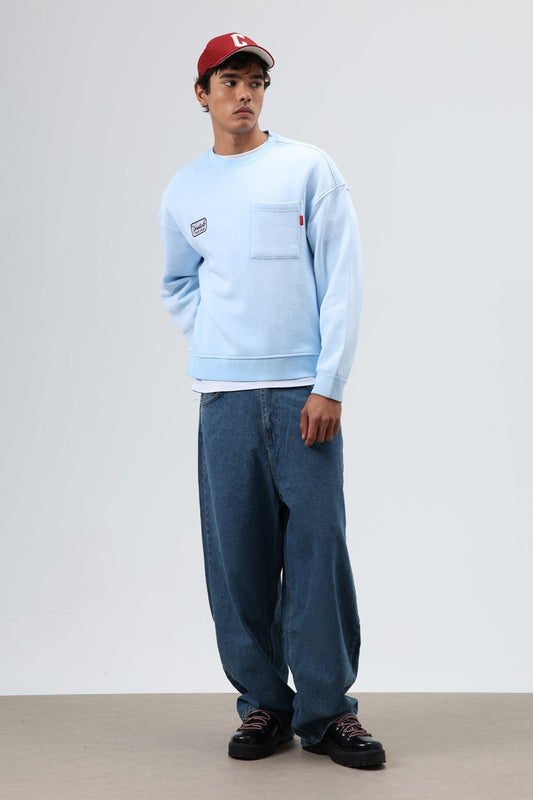 Oversize Bisiklet Yaka Cepli Sweatshirt