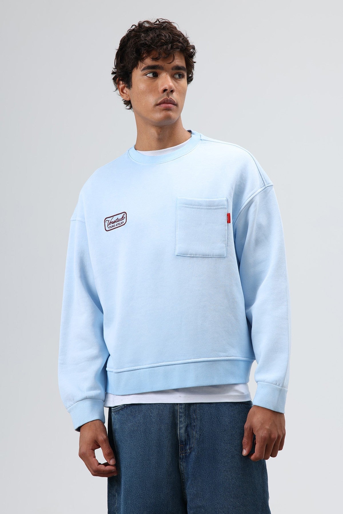 Oversize Bisiklet Yaka Cepli Sweatshirt