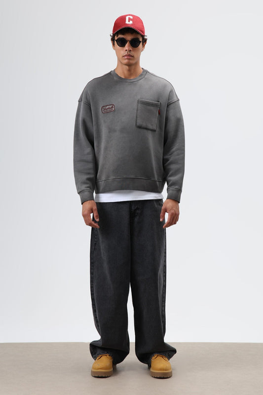 Oversize Bisiklet Yaka Cepli Sweatshirt