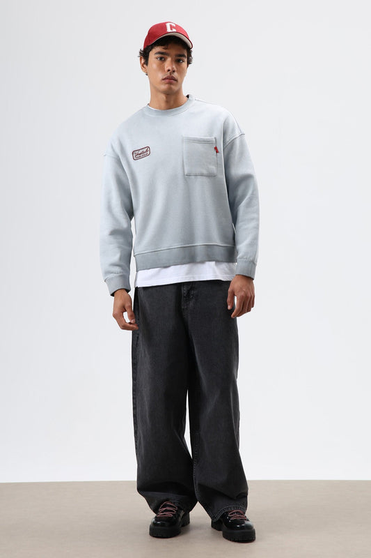 Oversize Bisiklet Yaka Cepli Sweatshirt