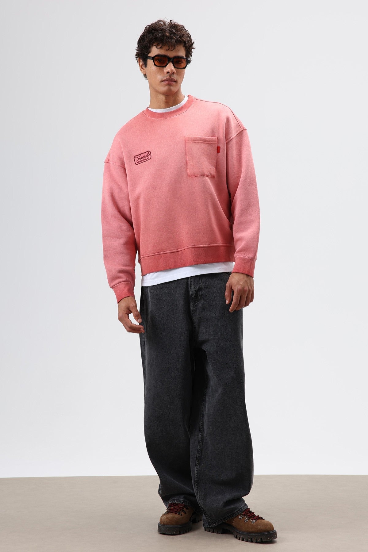 Oversize Bisiklet Yaka Cepli Sweatshirt