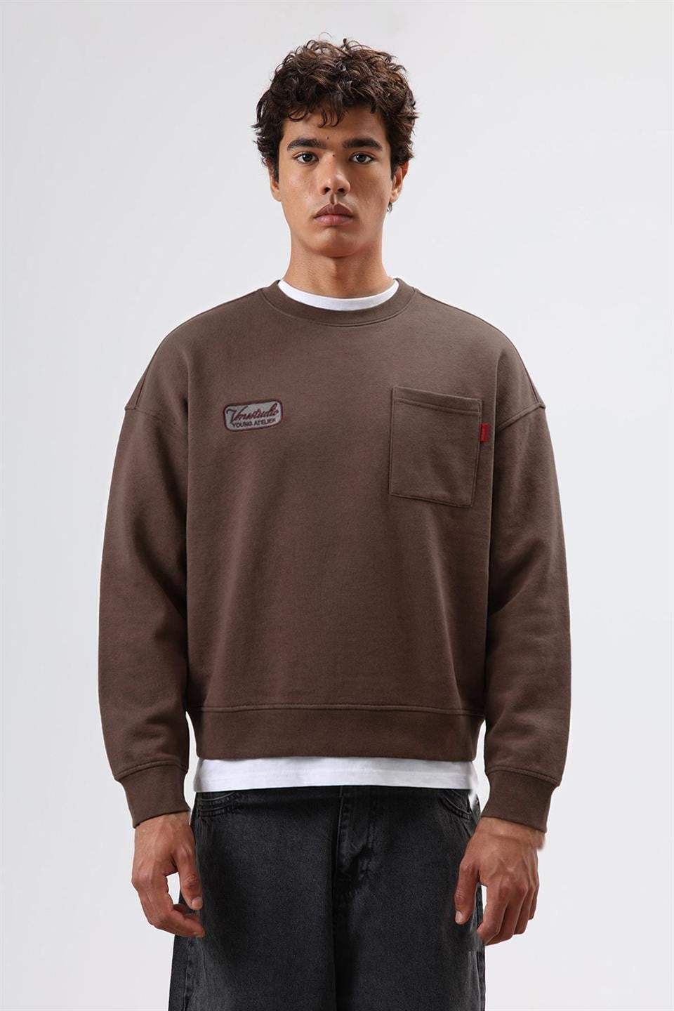 Oversize Bisiklet Yaka Cepli Sweatshirt