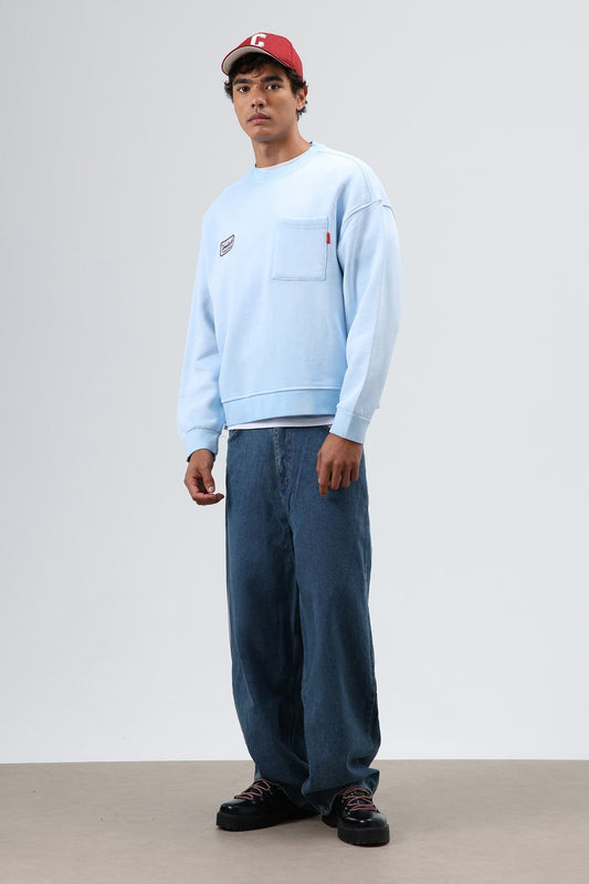 Oversize Bisiklet Yaka Cepli Sweatshirt