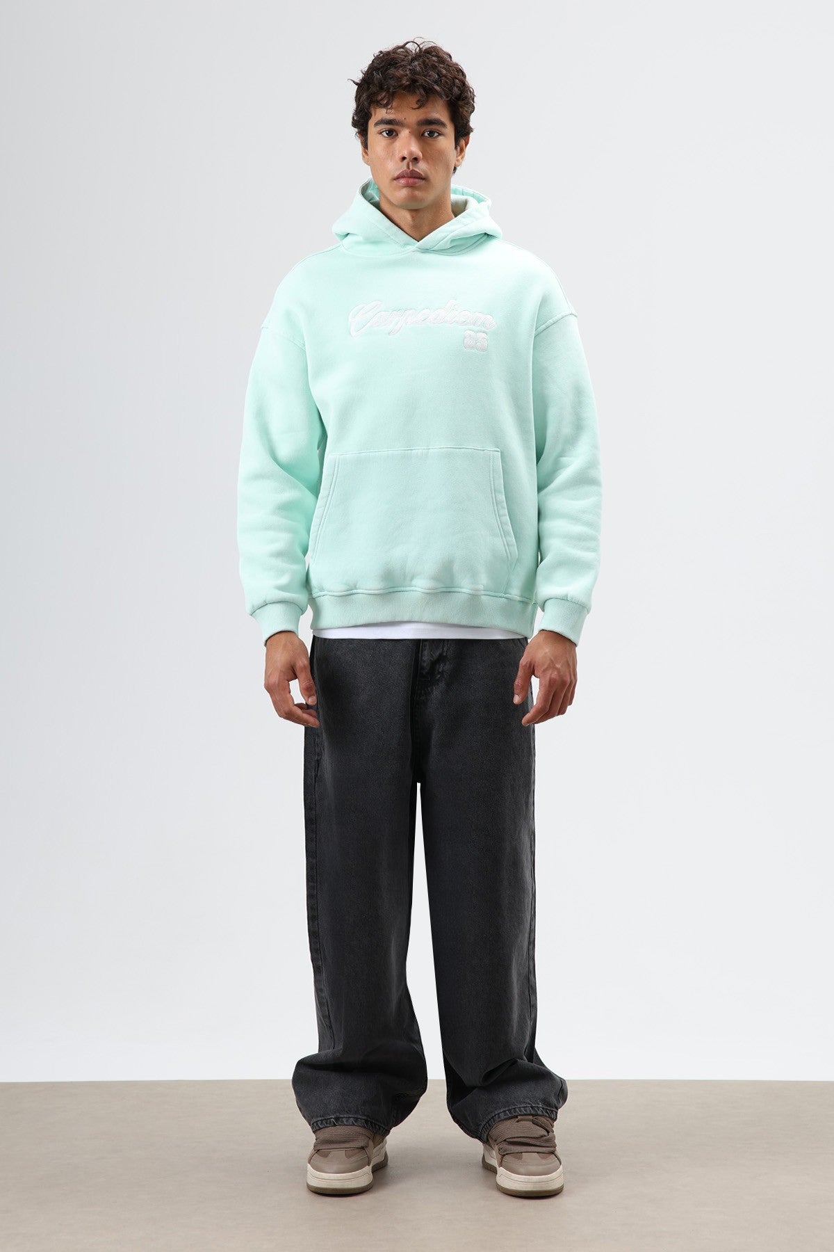 Oversize Baskılı Kapüşonlu Hoodie