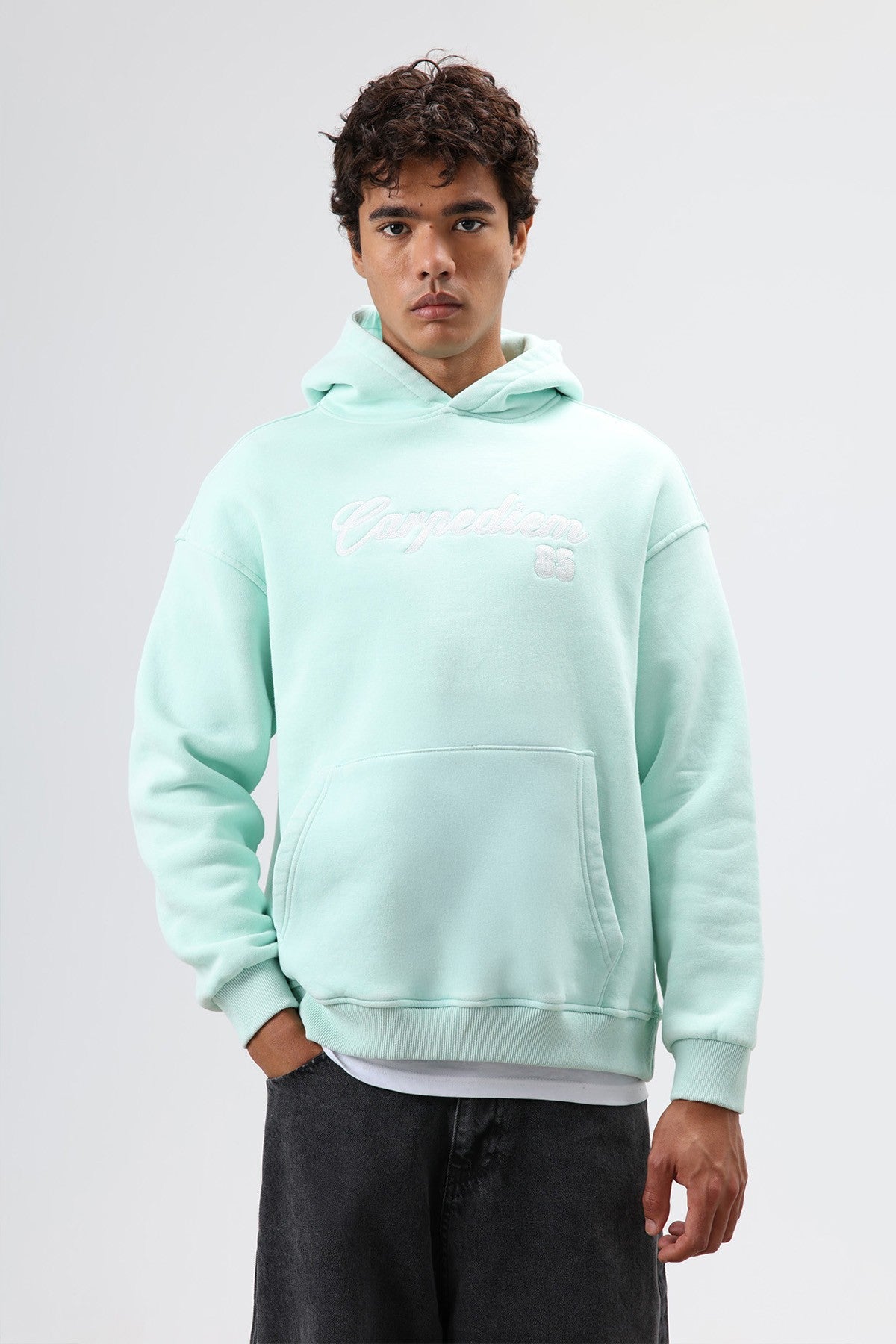 Oversize Baskılı Kapüşonlu Hoodie