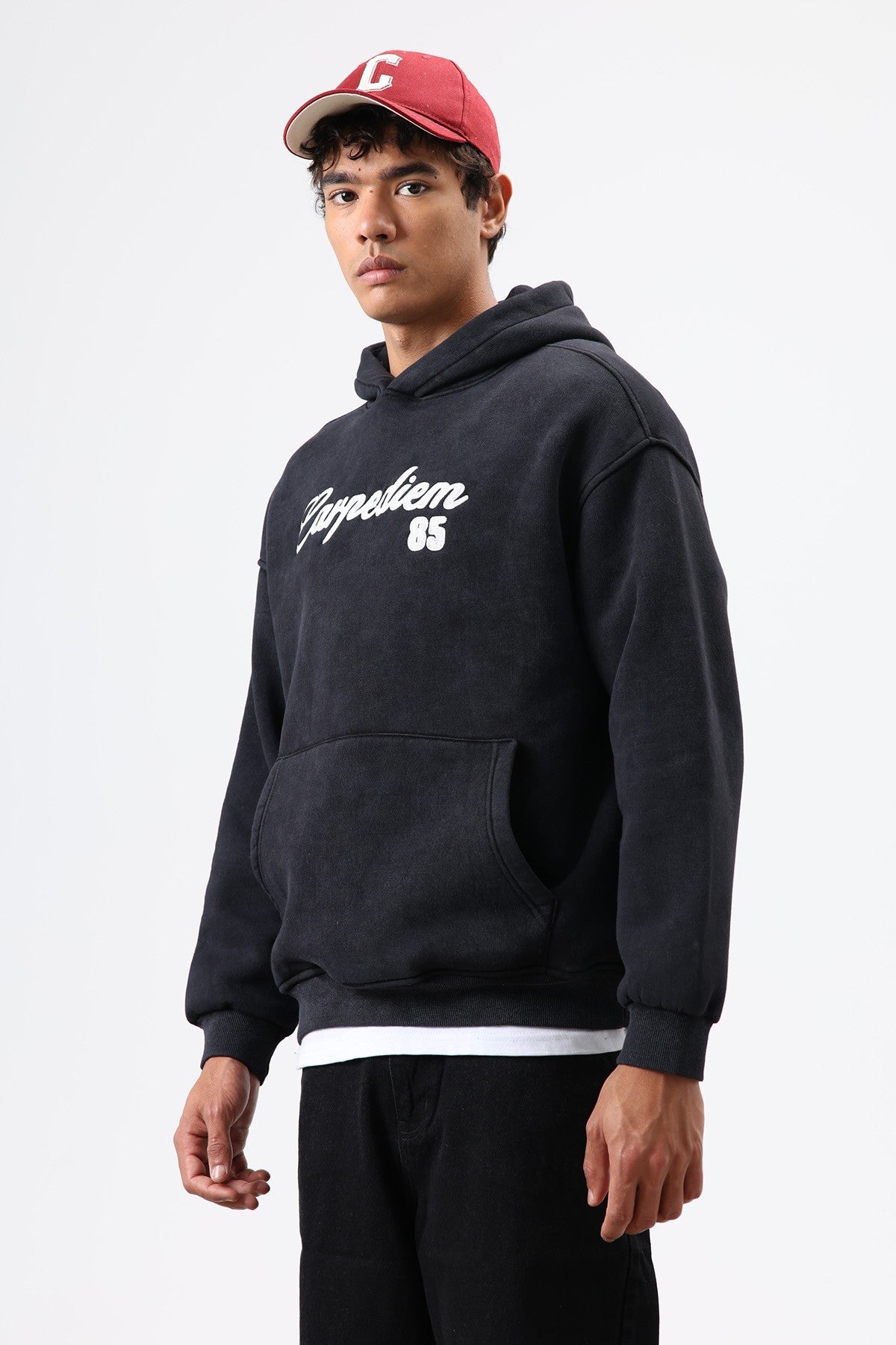 Oversize Baskılı Kapüşonlu Hoodie