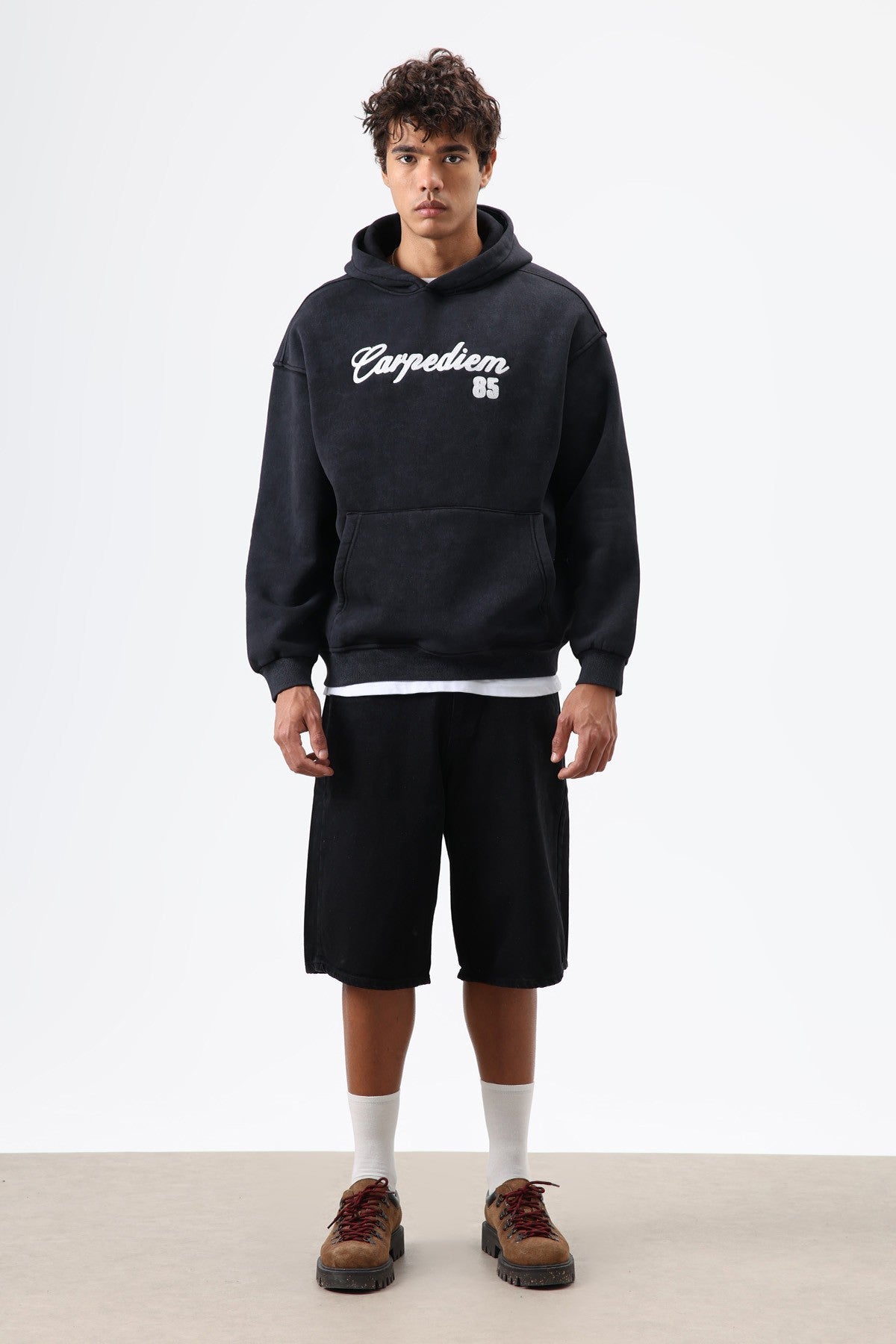 Oversize Baskılı Kapüşonlu Hoodie