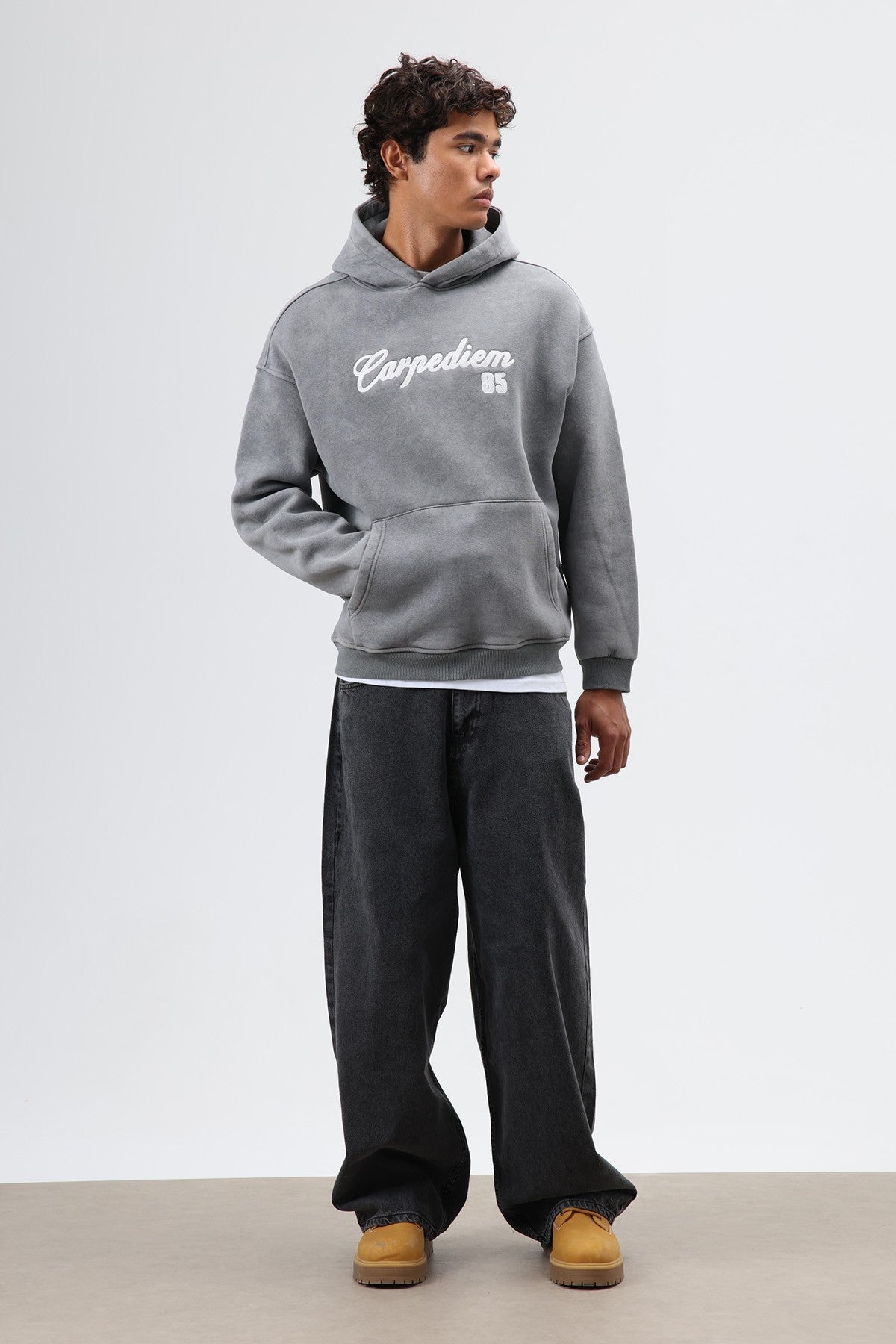 Oversize Baskılı Kapüşonlu Hoodie