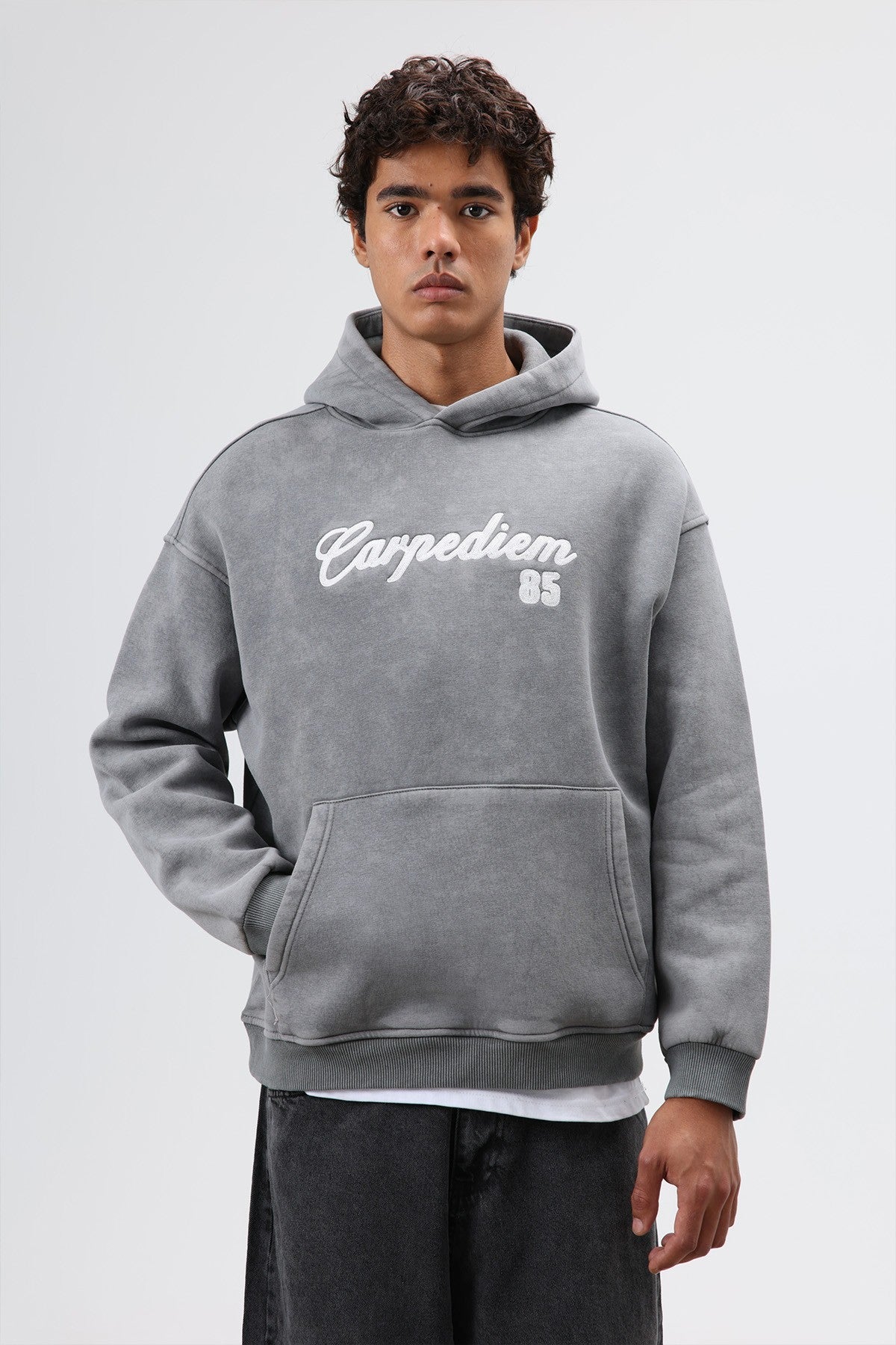 Oversize Baskılı Kapüşonlu Hoodie