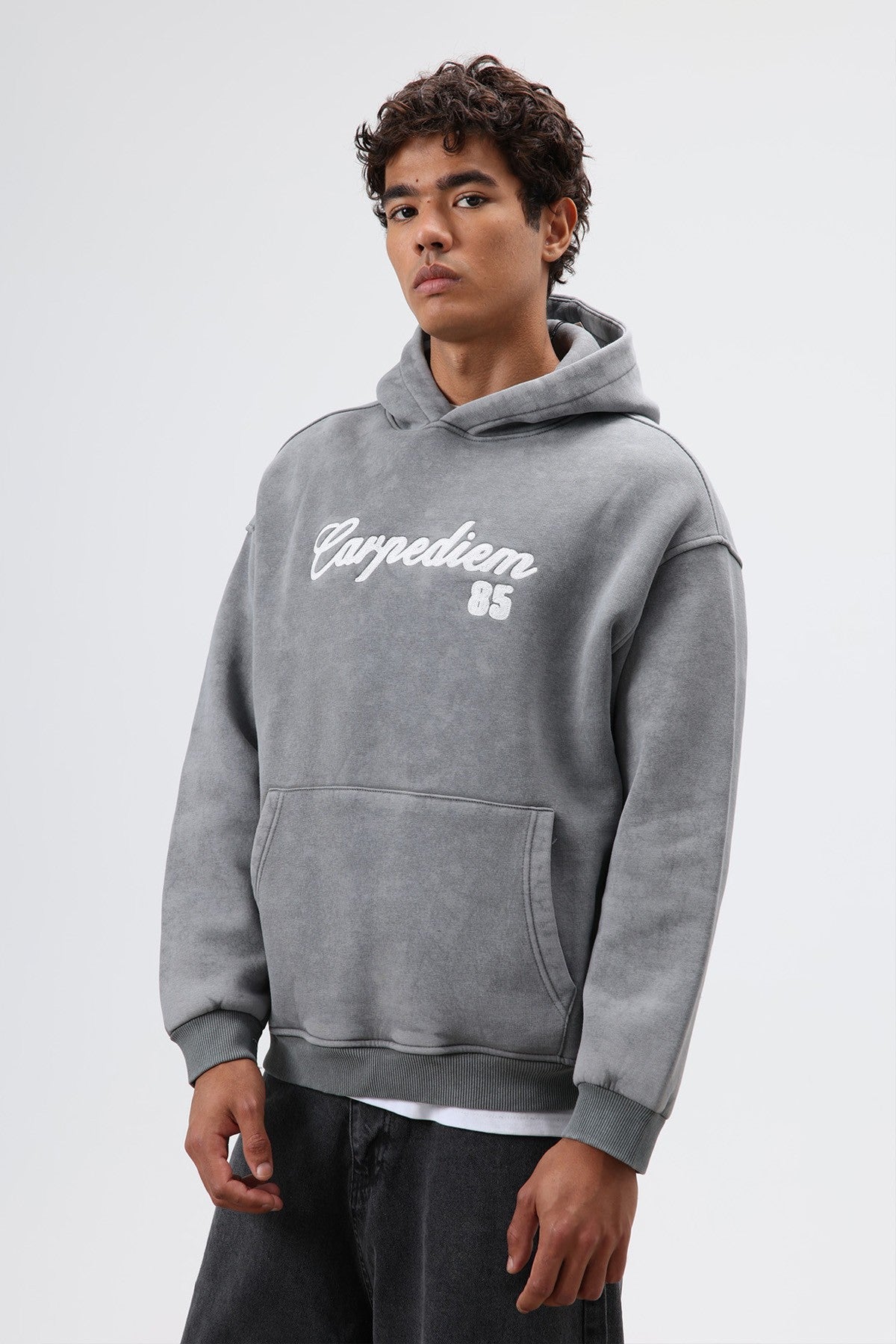 Oversize Baskılı Kapüşonlu Hoodie