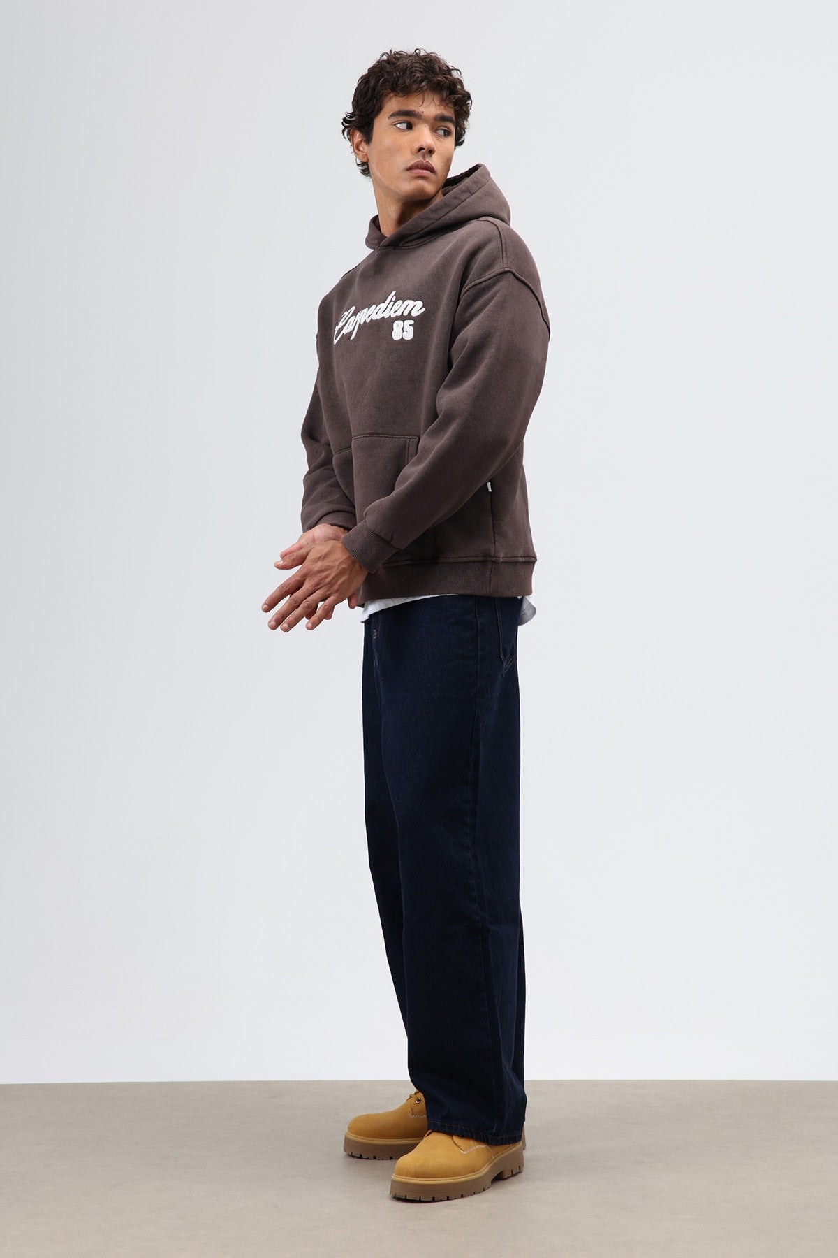 Oversize Baskılı Kapüşonlu Hoodie