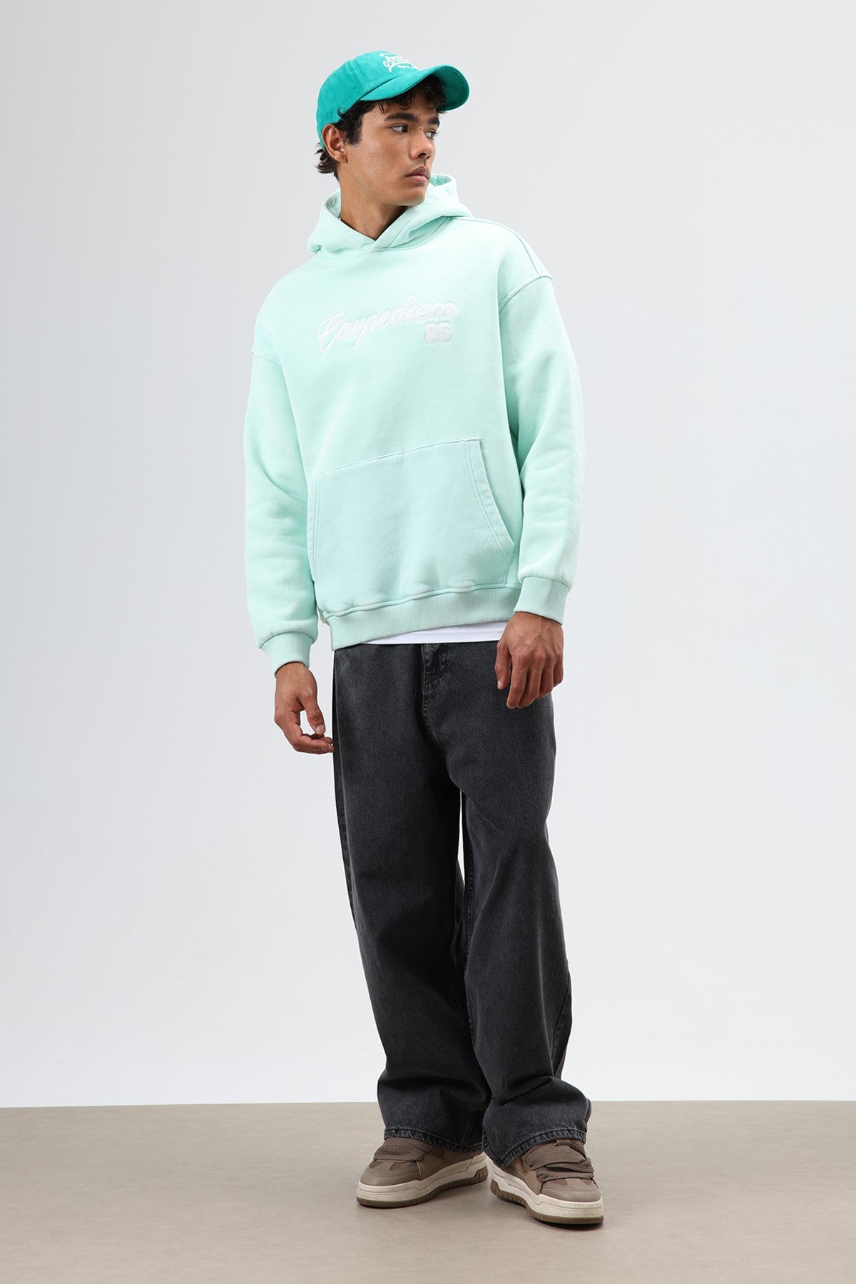 Oversize Baskılı Kapüşonlu Hoodie