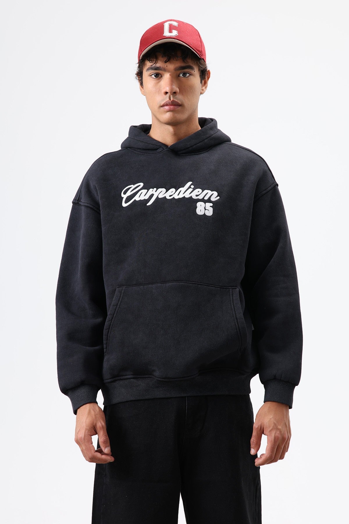 Oversize Baskılı Kapüşonlu Hoodie