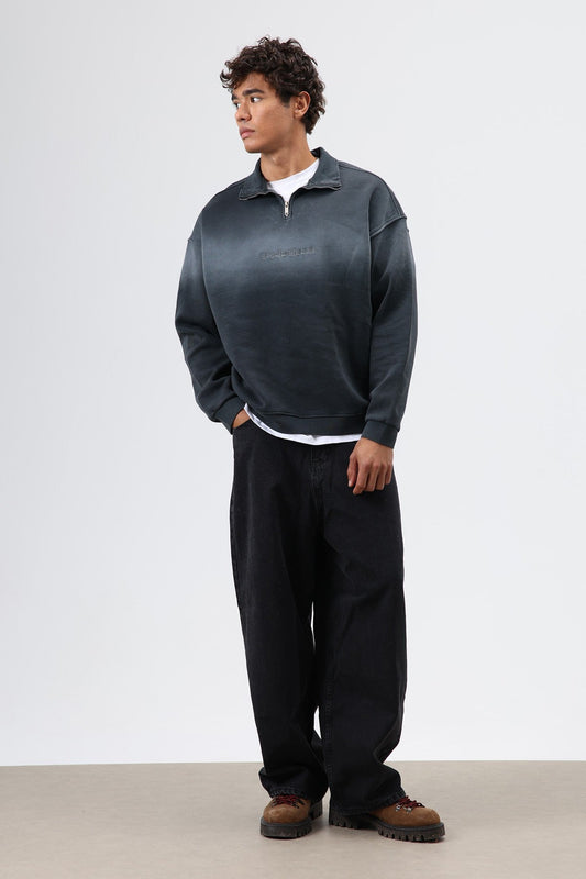 Yaka Fermuarlı Oversize Sweatshirt