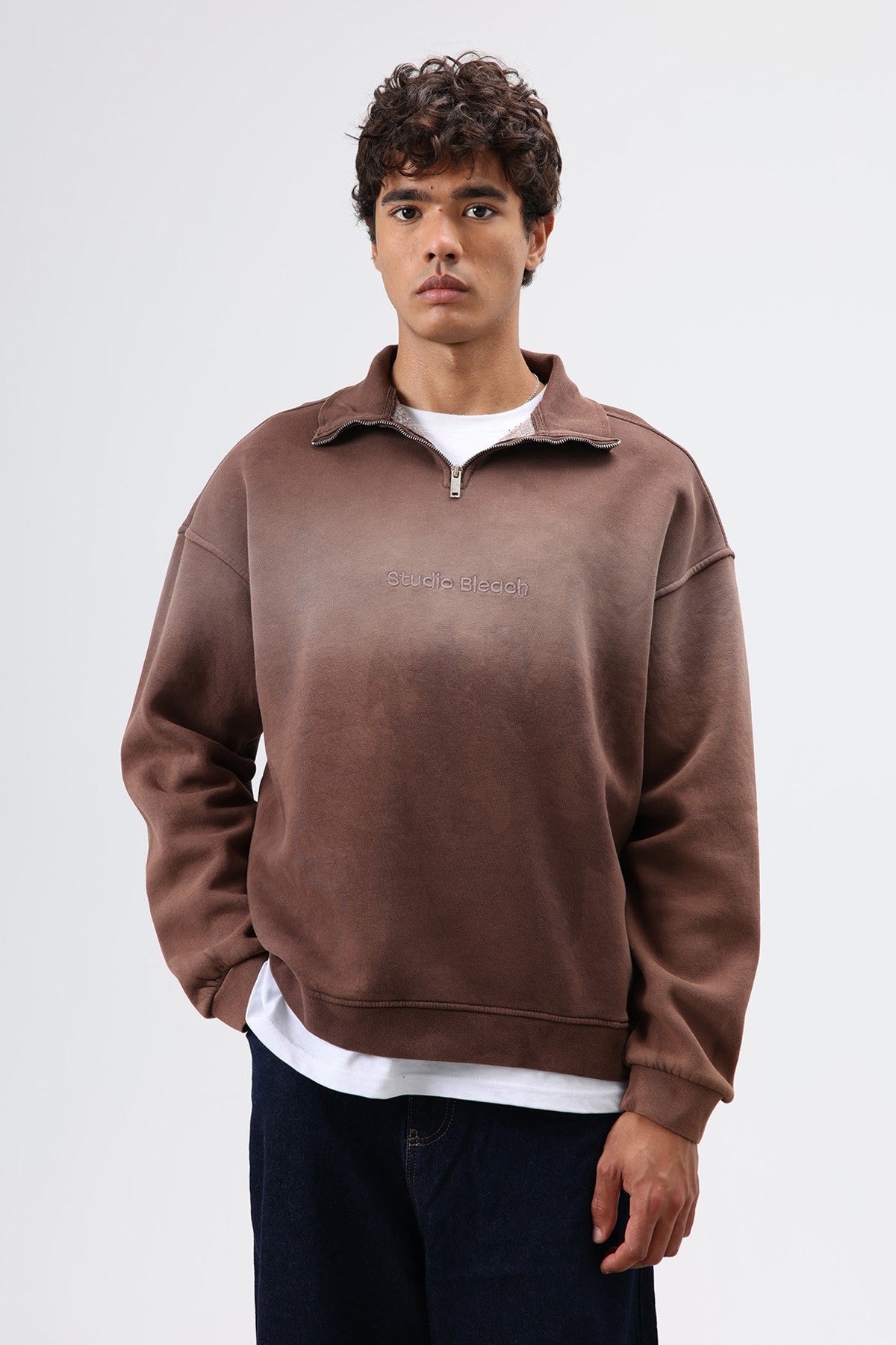 Yaka Fermuarlı Oversize Sweatshirt