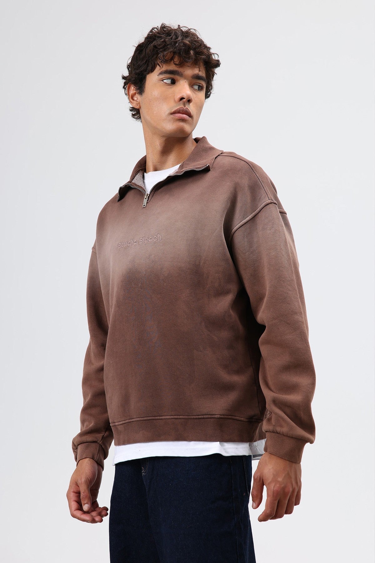 Yaka Fermuarlı Oversize Sweatshirt