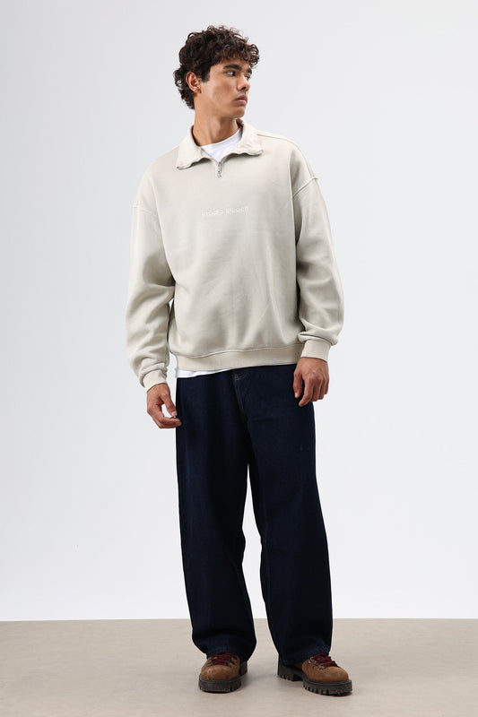Yaka Fermuarlı Oversize Sweatshirt