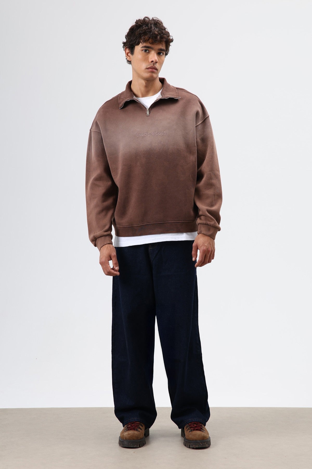 Yaka Fermuarlı Oversize Sweatshirt