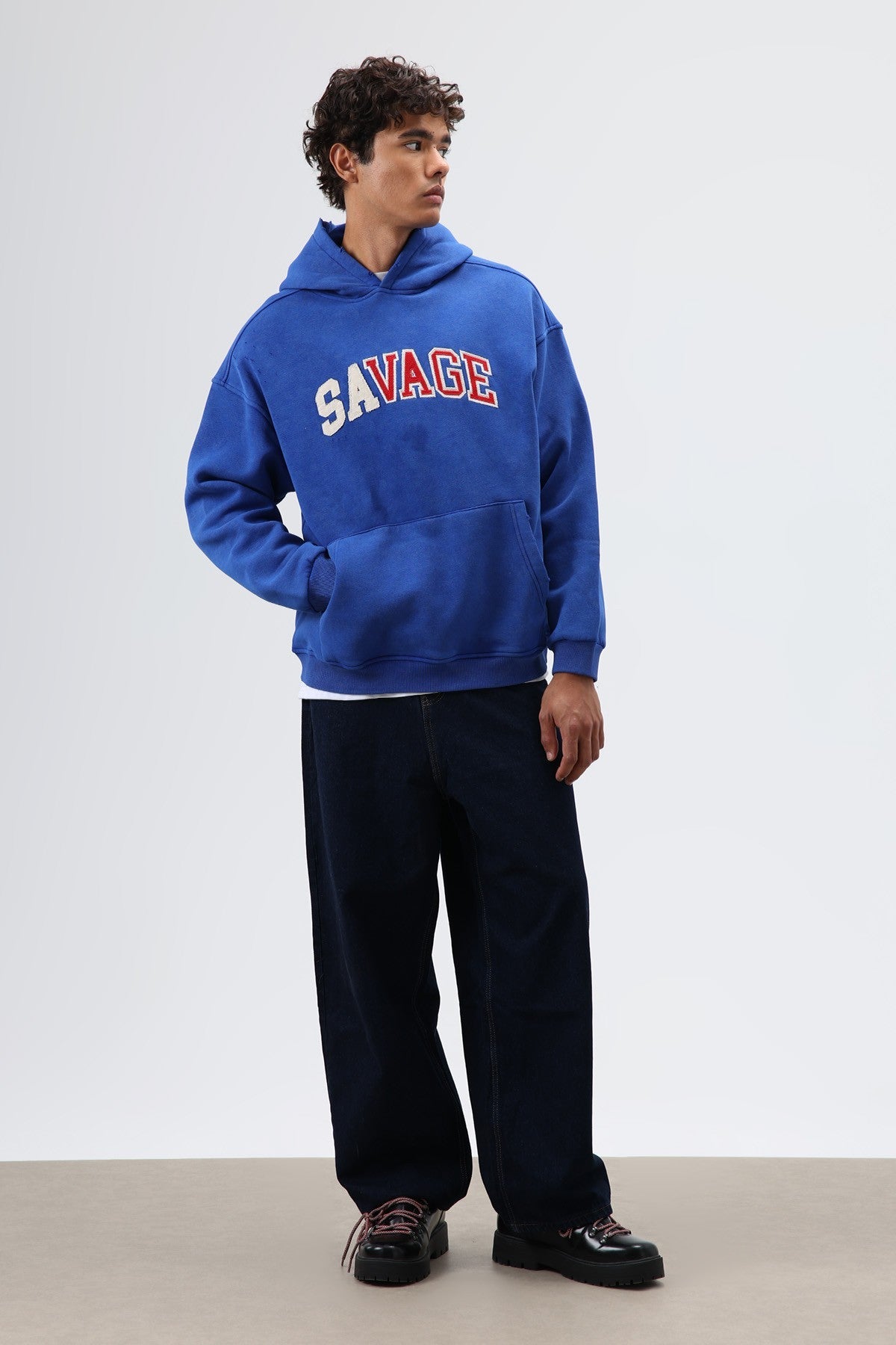 Oversize Baskılı Kapüşonlu Sweatshirt