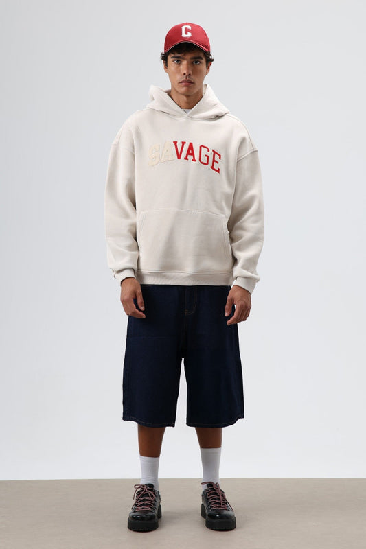 Oversize Baskılı Kapüşonlu Sweatshirt V70-127
