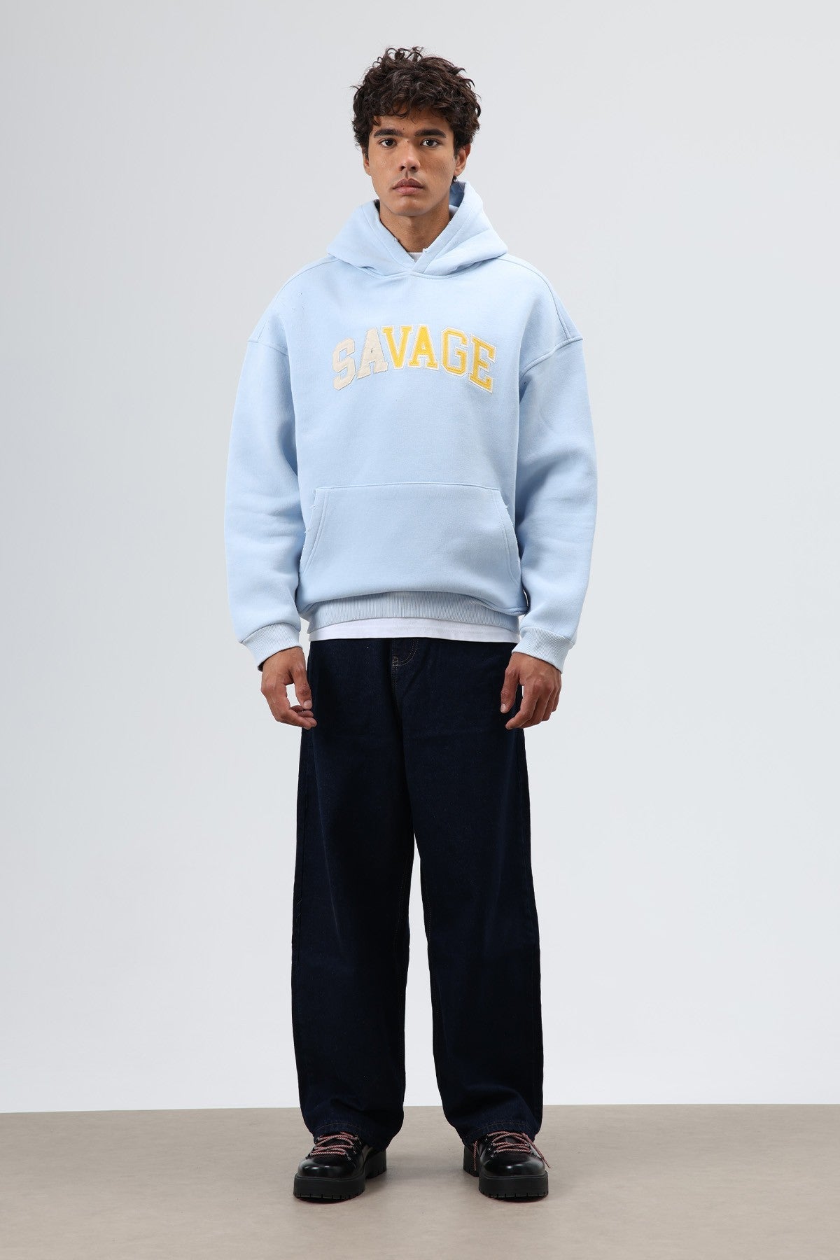 Oversize Baskılı Kapüşonlu Sweatshirt V70-127