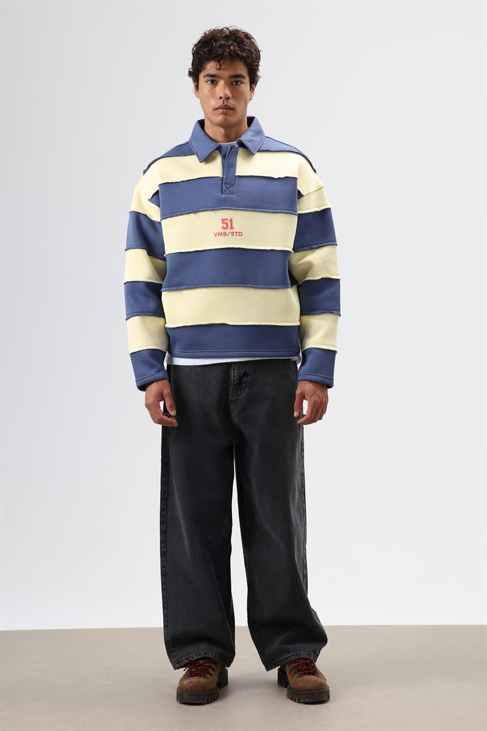 Oversize Şeritli Baskılı Sweatshirt